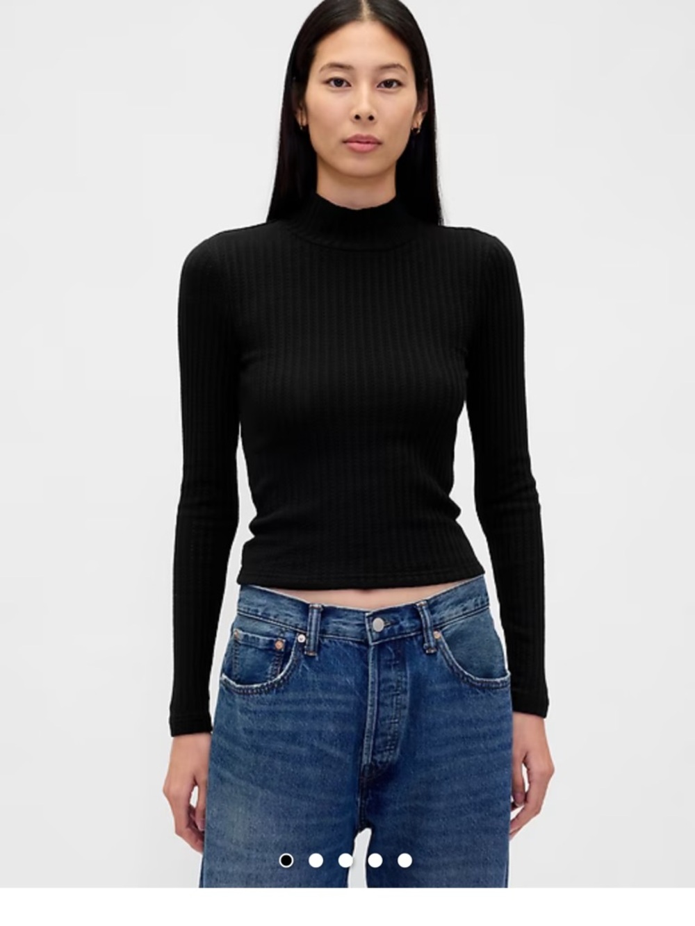 Gray Ribbed Long-Sleeve Mock Neck Top